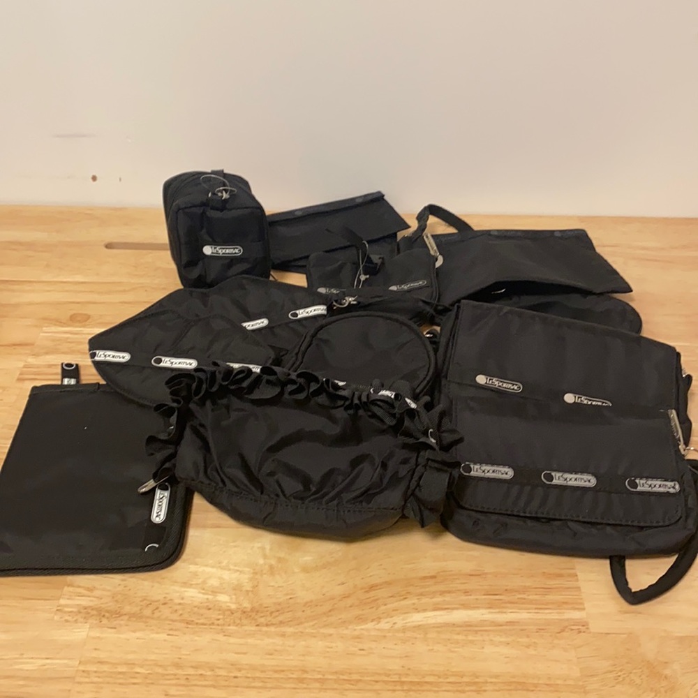 LeSportsac All Black Pouch Bundle of 14